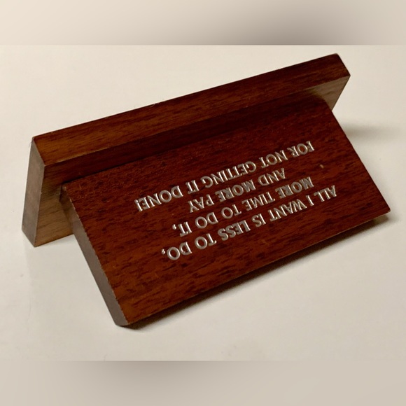 1970s Vintage Solid Walnut Wooden Work Office Desk Sign Plaque - Picture 15 of 16